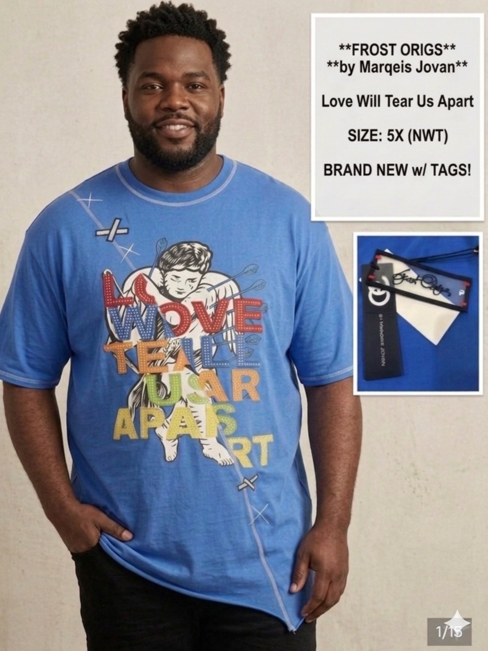 Frost Origs by Marqeis Jovan Blue Graphic Tee - 'Love Will Tear Us Apart' SZ 5XB